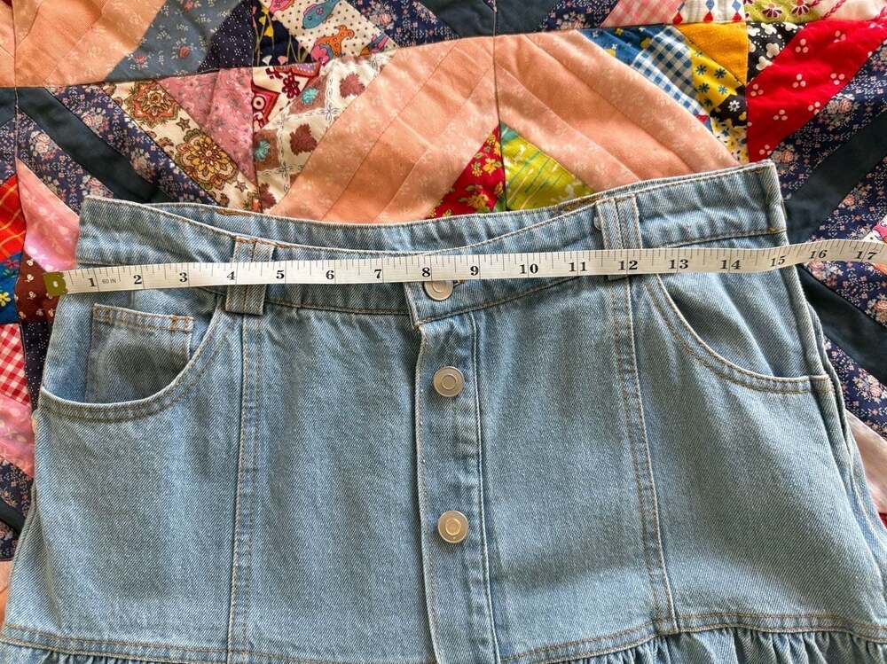 Moon River Light Wash Button-Down Tiered boho/western Denim Midi Skirt Size M - Picture 9 of 10